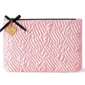 Ipsy mini bag wallet purse pink satin black ribbon golden heart zipper fluffy